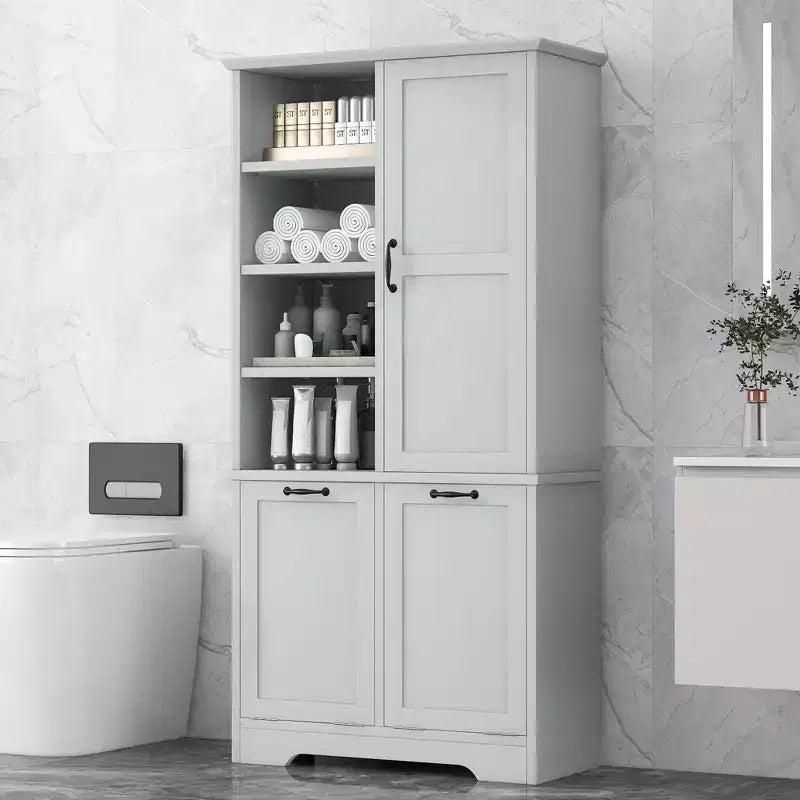 Mobiletto da bagno Whisen con cassetti, cesto portabiancheria a ribalta e ripiani aperti