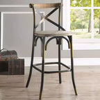 Metal and Wood Bar Chair with X-Shape Backrest