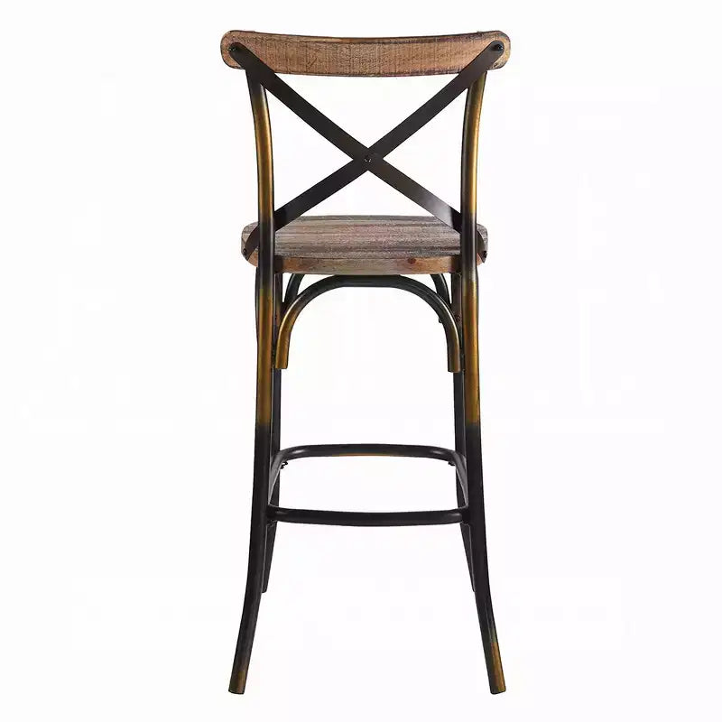 Metal and Wood Bar Chair with X-Shape Backrest
