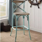 Metal and Wood Bar Chair with X-Shape Backrest