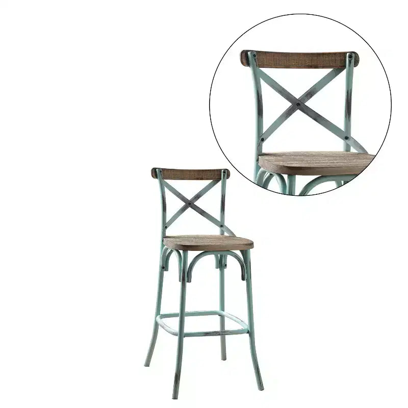 Metal and Wood Bar Chair with X-Shape Backrest