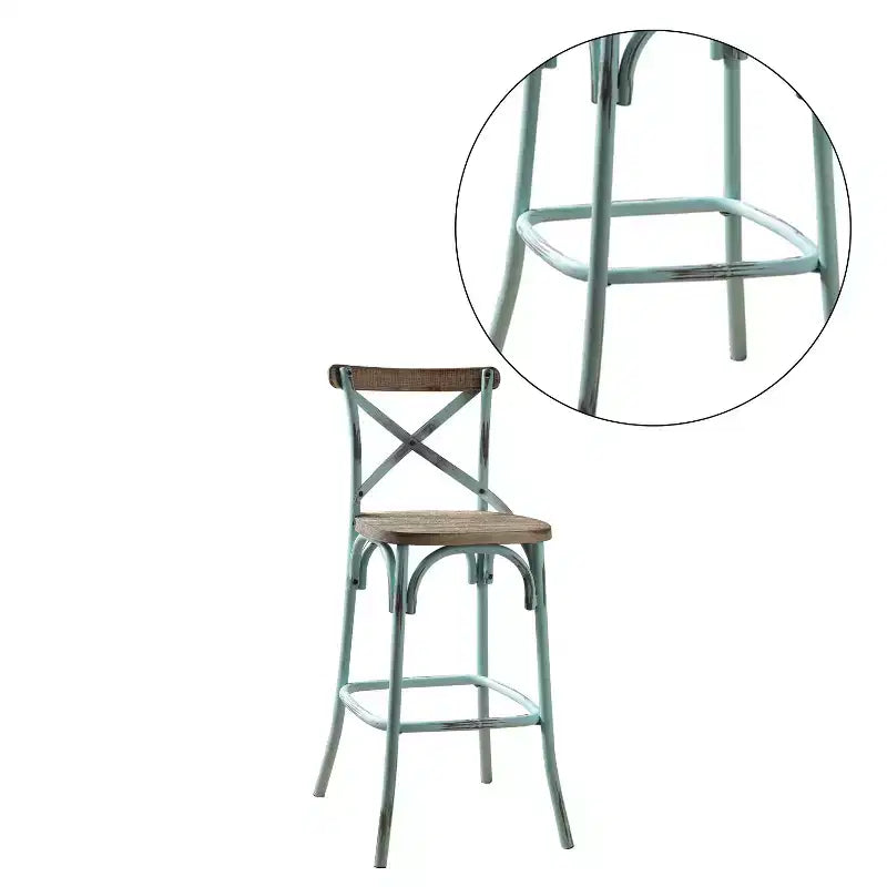 Metal and Wood Bar Chair with X-Shape Backrest