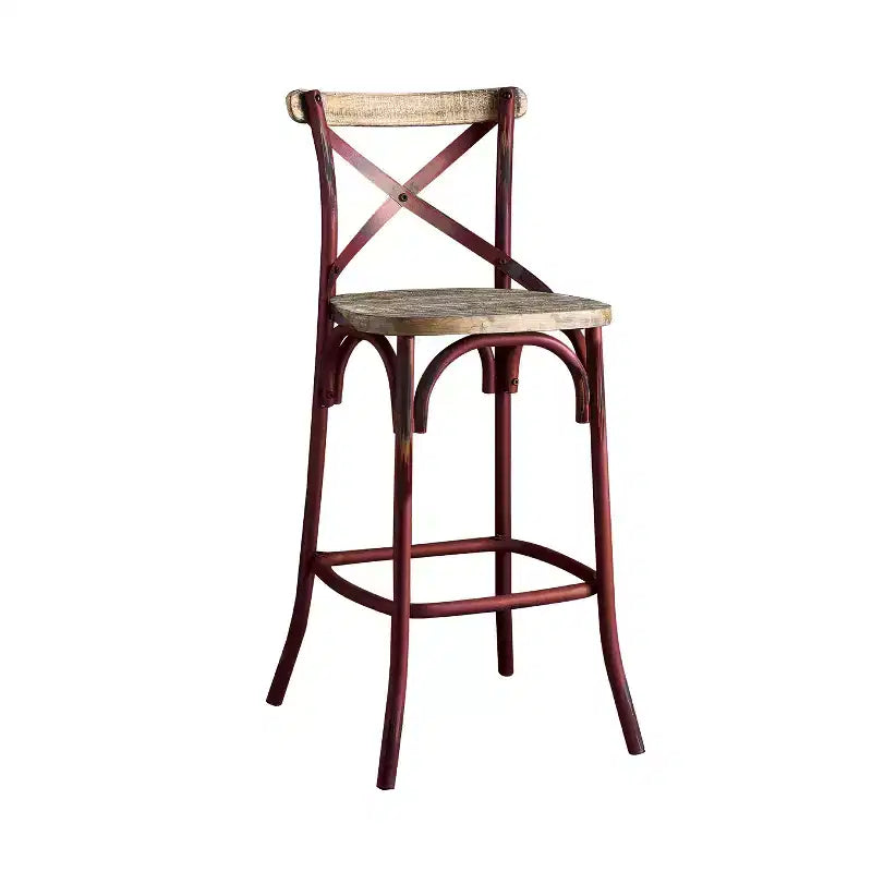 Metal and Wood Bar Chair with X-Shape Backrest