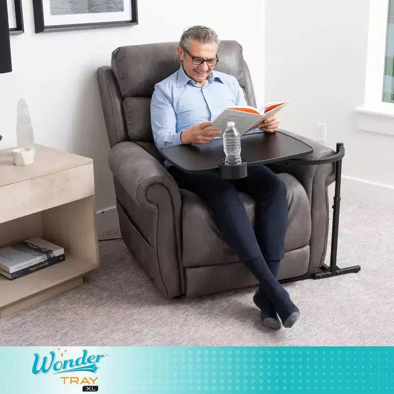 Stander Wonder Tray, Adjustable Swivel TV Tray & Laptop Desk with Cupholder & Laptop Wedges, XL, Black