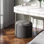 HOMCOM Tavolino Contenitore Pouf con Vassoio Ribaltabile e Spazio Nascosto, Poggiapiedi Rotondo con Rivestimento in Tessuto Effetto Lino