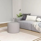 HOMCOM Tavolino Contenitore Pouf con Vassoio Ribaltabile e Spazio Nascosto, Poggiapiedi Rotondo con Rivestimento in Tessuto Effetto Lino
