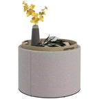 HOMCOM Tavolino Contenitore Pouf con Vassoio Ribaltabile e Spazio Nascosto, Poggiapiedi Rotondo con Rivestimento in Tessuto Effetto Lino