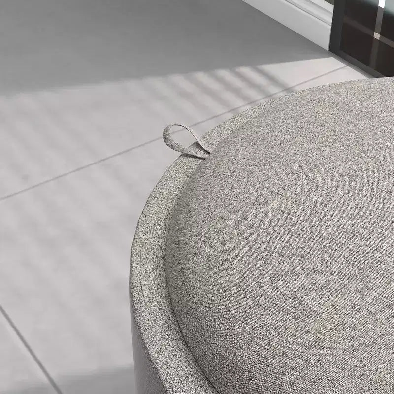 HOMCOM Tavolino Contenitore Pouf con Vassoio Ribaltabile e Spazio Nascosto, Poggiapiedi Rotondo con Rivestimento in Tessuto Effetto Lino