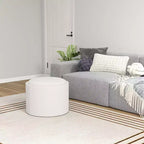 HOMCOM Tavolino Contenitore Pouf con Vassoio Ribaltabile e Spazio Nascosto, Poggiapiedi Rotondo con Rivestimento in Tessuto Effetto Lino