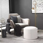 HOMCOM Tavolino Contenitore Pouf con Vassoio Ribaltabile e Spazio Nascosto, Poggiapiedi Rotondo con Rivestimento in Tessuto Effetto Lino
