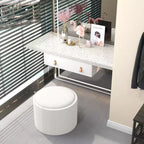 HOMCOM Tavolino Contenitore Pouf con Vassoio Ribaltabile e Spazio Nascosto, Poggiapiedi Rotondo con Rivestimento in Tessuto Effetto Lino