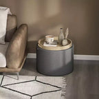 HOMCOM Tavolino Contenitore Pouf con Vassoio Ribaltabile e Spazio Nascosto, Poggiapiedi Rotondo con Rivestimento in Tessuto Effetto Lino