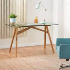 Scrivania in legno di acacia con piano in vetro GDFStudio Aviary Mid-Century Modern, naturale/verde