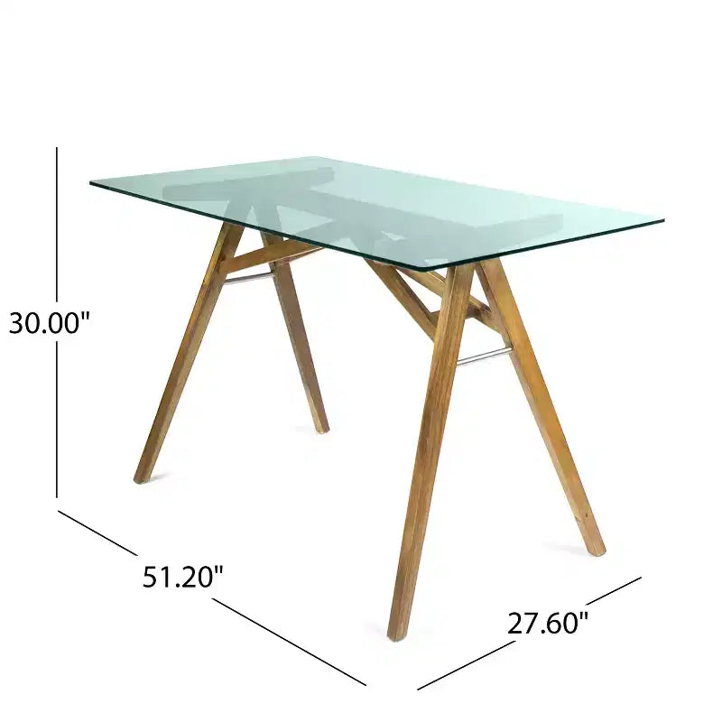 Scrivania in legno di acacia con piano in vetro GDFStudio Aviary Mid-Century Modern, naturale/verde