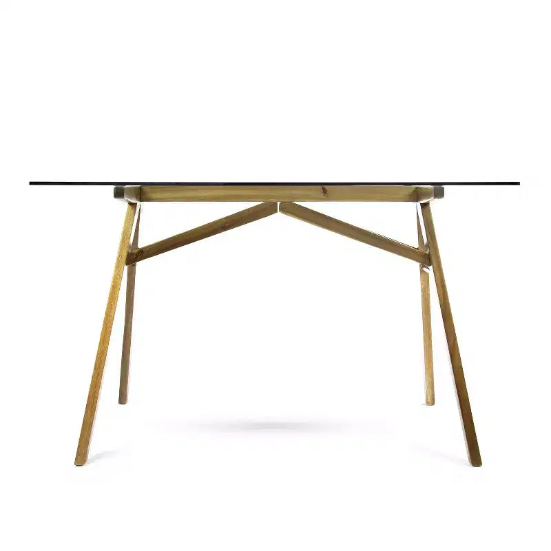 Scrivania in legno di acacia con piano in vetro GDFStudio Aviary Mid-Century Modern, naturale/verde