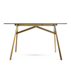 Scrivania in legno di acacia con piano in vetro GDFStudio Aviary Mid-Century Modern, naturale/verde