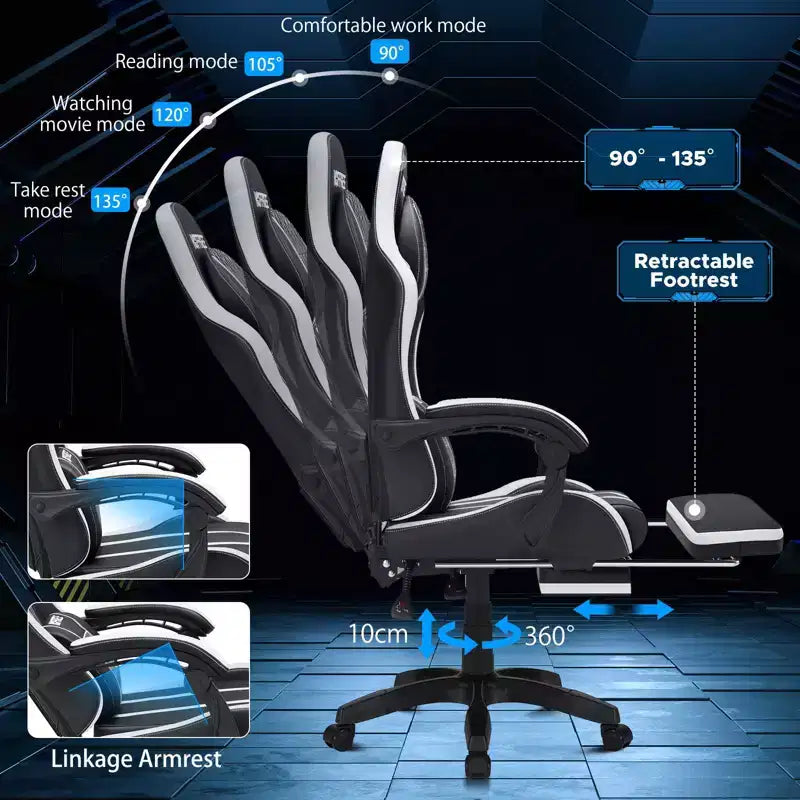 Sedia da gaming massaggiante extra large Hoffree Sedia da ufficio ergonomica per PC con poggiapiedi e regolabile