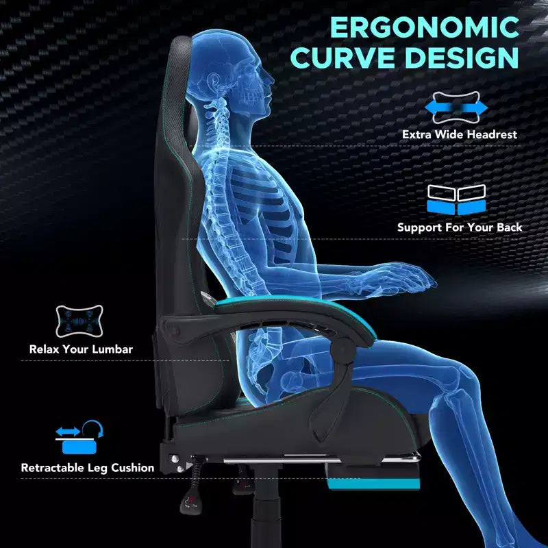 Sedia da gaming massaggiante extra large Hoffree Sedia da ufficio ergonomica per PC con poggiapiedi e regolabile