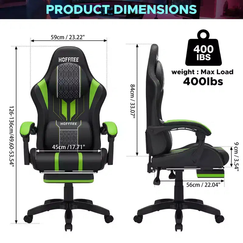 Sedia da gaming massaggiante extra large Hoffree Sedia da ufficio ergonomica per PC con poggiapiedi e regolabile