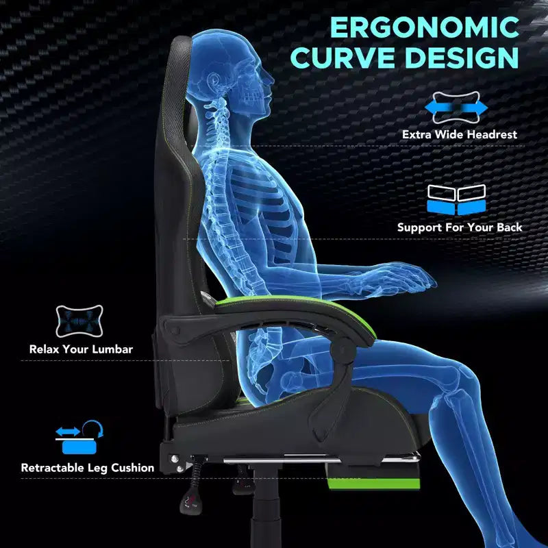 Sedia da gaming massaggiante extra large Hoffree Sedia da ufficio ergonomica per PC con poggiapiedi e regolabile