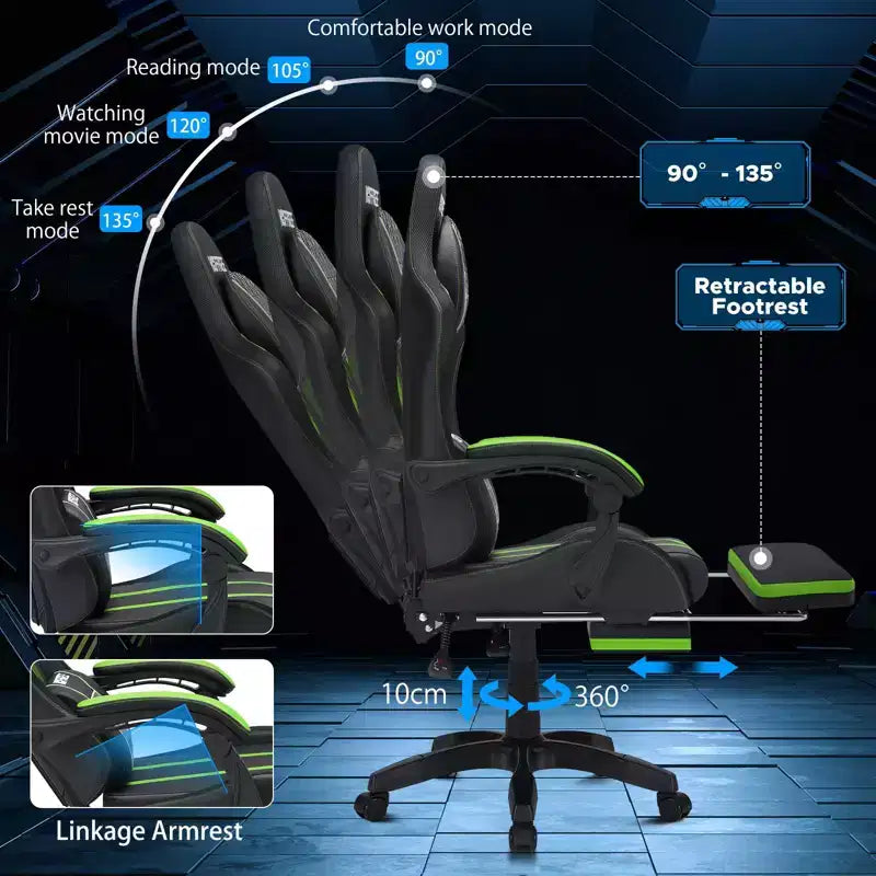 Sedia da gaming massaggiante extra large Hoffree Sedia da ufficio ergonomica per PC con poggiapiedi e regolabile