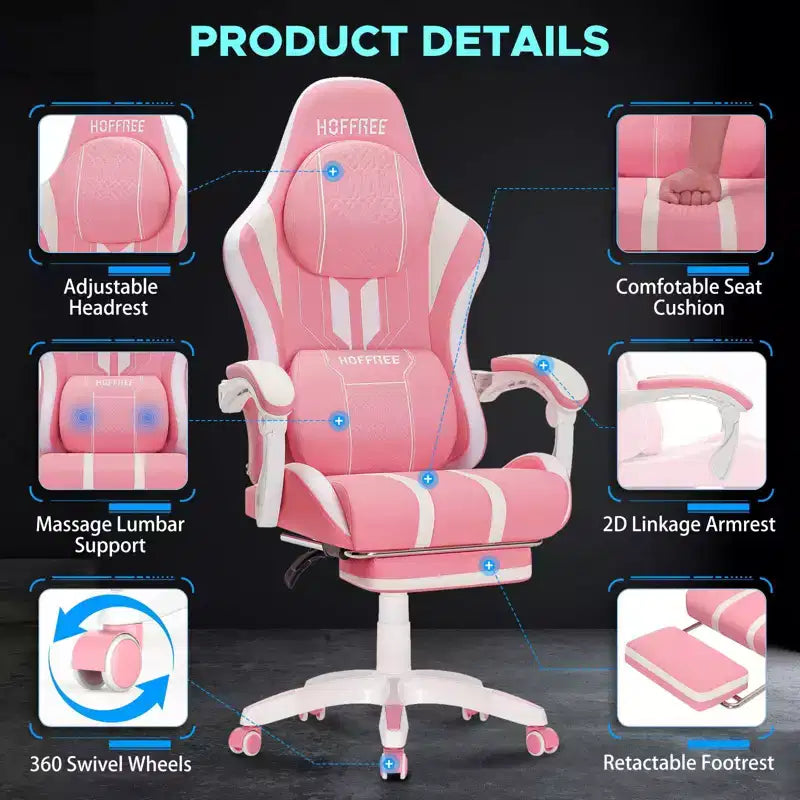Sedia da gaming massaggiante extra large Hoffree Sedia da ufficio ergonomica per PC con poggiapiedi e regolabile