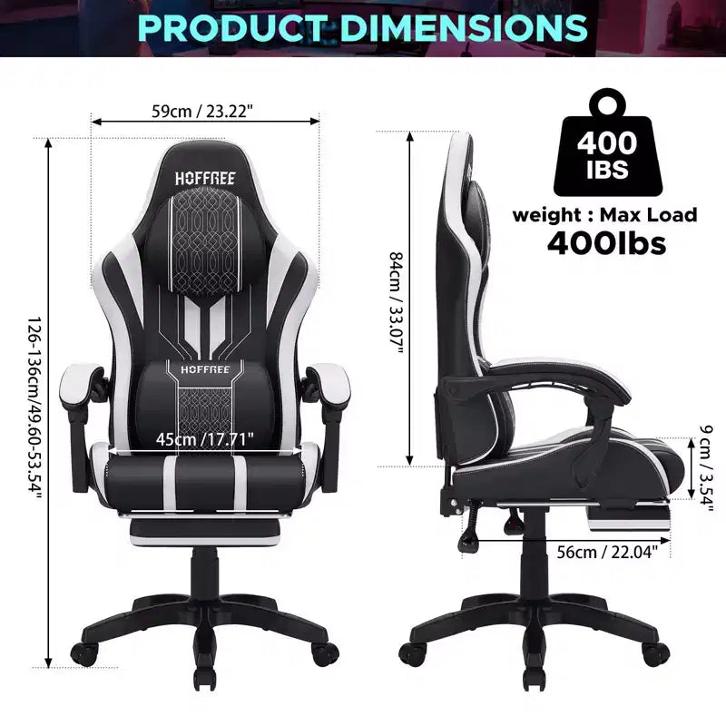 Sedia da gaming massaggiante extra large Hoffree Sedia da ufficio ergonomica per PC con poggiapiedi e regolabile