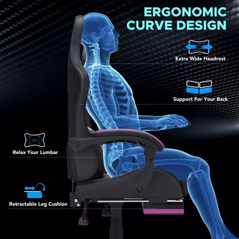 Sedia da gaming massaggiante extra large Hoffree Sedia da ufficio ergonomica per PC con poggiapiedi e regolabile