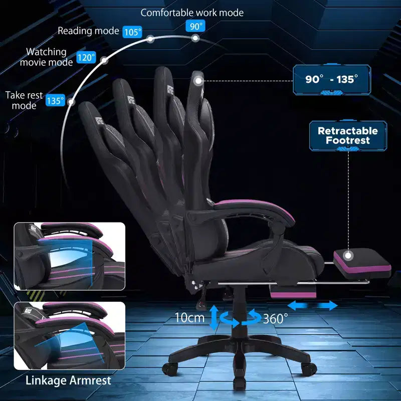 Sedia da gaming massaggiante extra large Hoffree Sedia da ufficio ergonomica per PC con poggiapiedi e regolabile