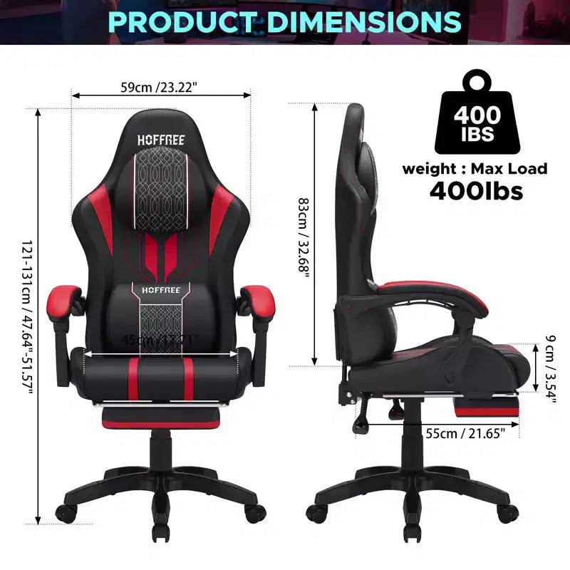 Sedia da gaming massaggiante extra large Hoffree Sedia da ufficio ergonomica per PC con poggiapiedi e regolabile