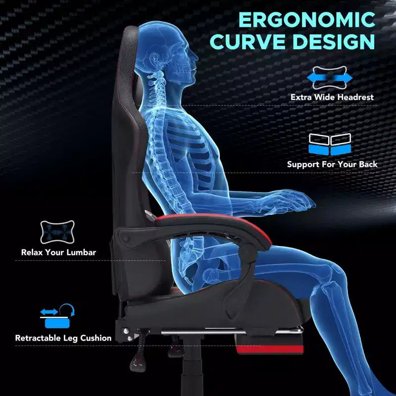 Sedia da gaming massaggiante extra large Hoffree Sedia da ufficio ergonomica per PC con poggiapiedi e regolabile