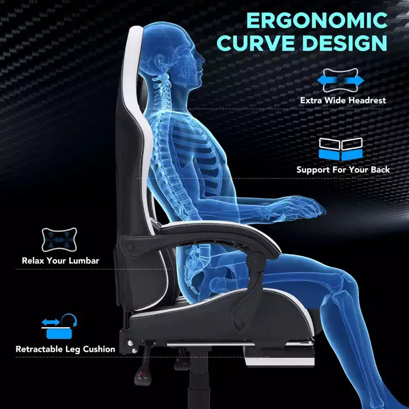 Sedia da gaming massaggiante extra large Hoffree Sedia da ufficio ergonomica per PC con poggiapiedi e regolabile