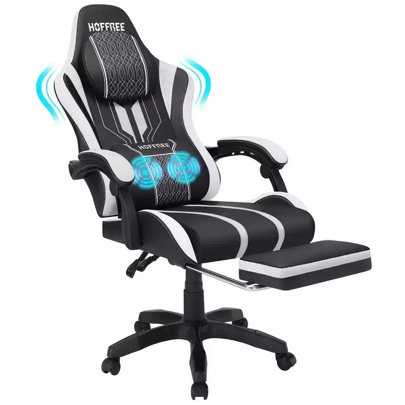 Sedia da gaming massaggiante extra large Hoffree Sedia da ufficio ergonomica per PC con poggiapiedi e regolabile