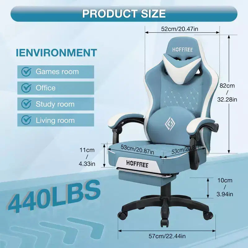 Sedia da gaming massaggiante in pelle Hoffree, ergonomica da ufficio per PC con altoparlante Bluetooth e poggiapiedi