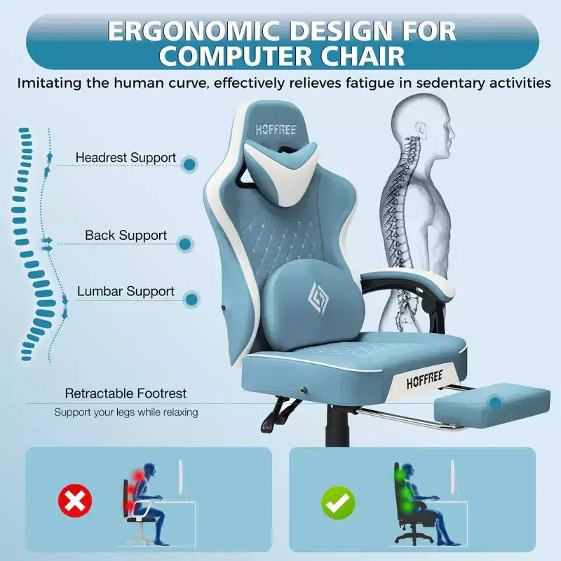 Sedia da gaming massaggiante in pelle Hoffree, ergonomica da ufficio per PC con altoparlante Bluetooth e poggiapiedi