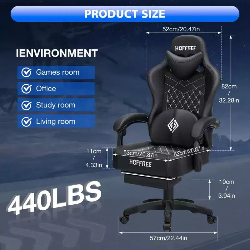 Sedia da gaming massaggiante in pelle Hoffree, ergonomica da ufficio per PC con altoparlante Bluetooth e poggiapiedi