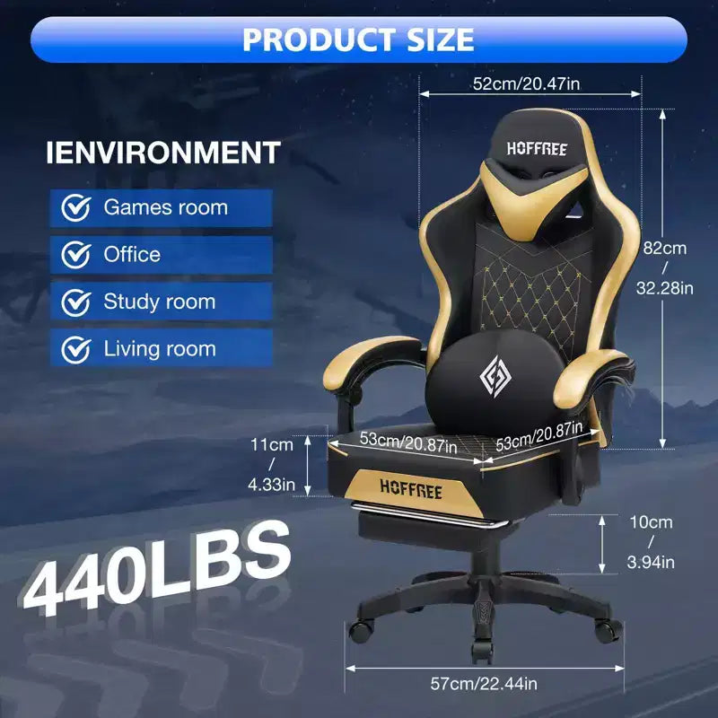 Sedia da gaming massaggiante in pelle Hoffree, ergonomica da ufficio per PC con altoparlante Bluetooth e poggiapiedi