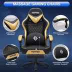 Sedia da gaming massaggiante in pelle Hoffree, ergonomica da ufficio per PC con altoparlante Bluetooth e poggiapiedi