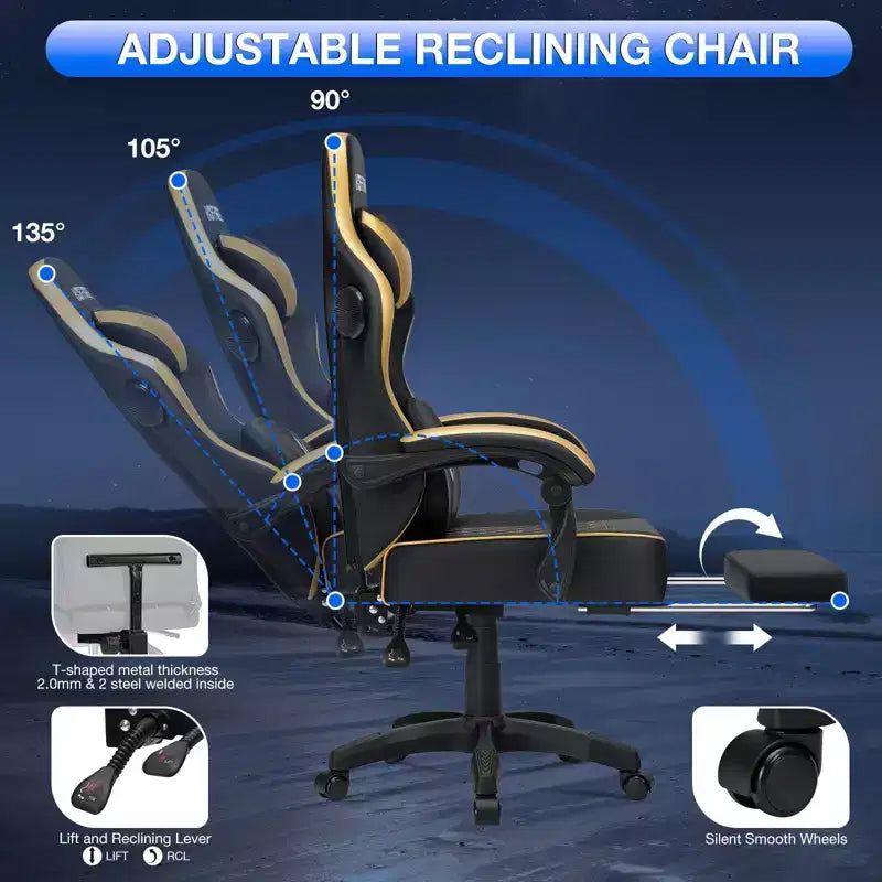 Sedia da gaming massaggiante in pelle Hoffree, ergonomica da ufficio per PC con altoparlante Bluetooth e poggiapiedi