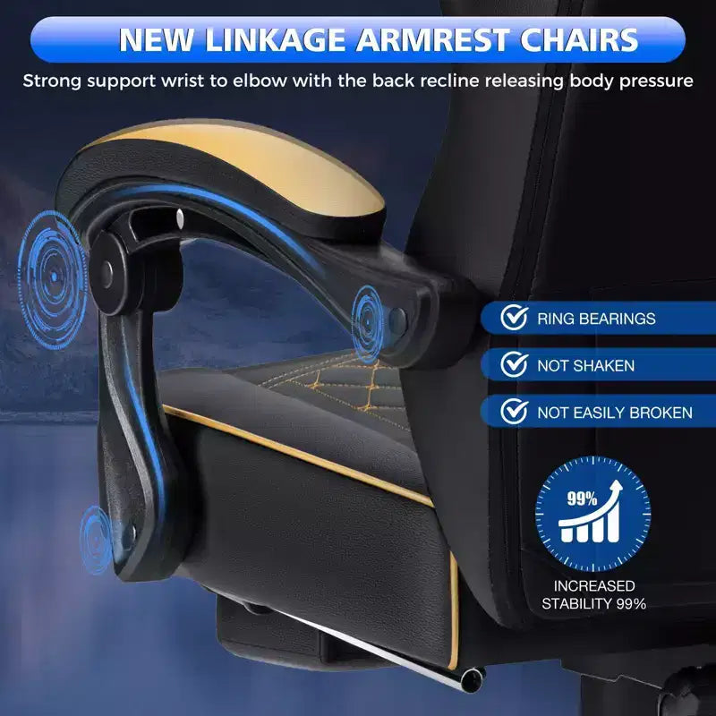 Sedia da gaming massaggiante in pelle Hoffree, ergonomica da ufficio per PC con altoparlante Bluetooth e poggiapiedi
