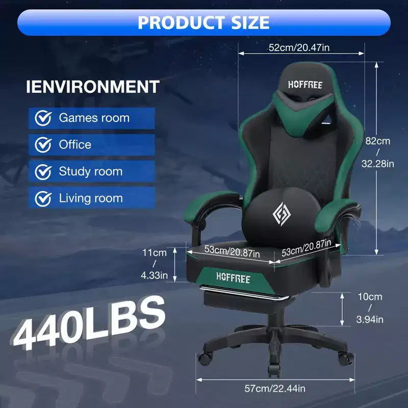 Sedia da gaming massaggiante in pelle Hoffree, ergonomica da ufficio per PC con altoparlante Bluetooth e poggiapiedi