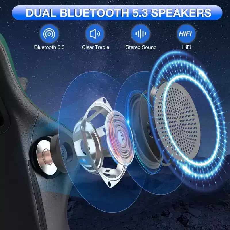 Sedia da gaming massaggiante in pelle Hoffree, ergonomica da ufficio per PC con altoparlante Bluetooth e poggiapiedi