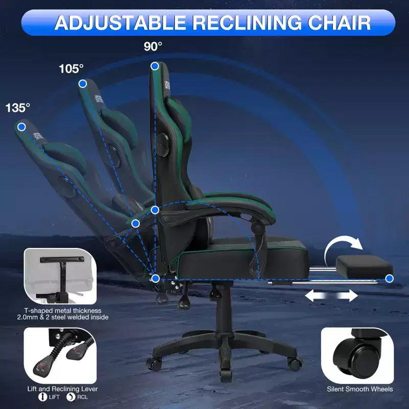 Sedia da gaming massaggiante in pelle Hoffree, ergonomica da ufficio per PC con altoparlante Bluetooth e poggiapiedi