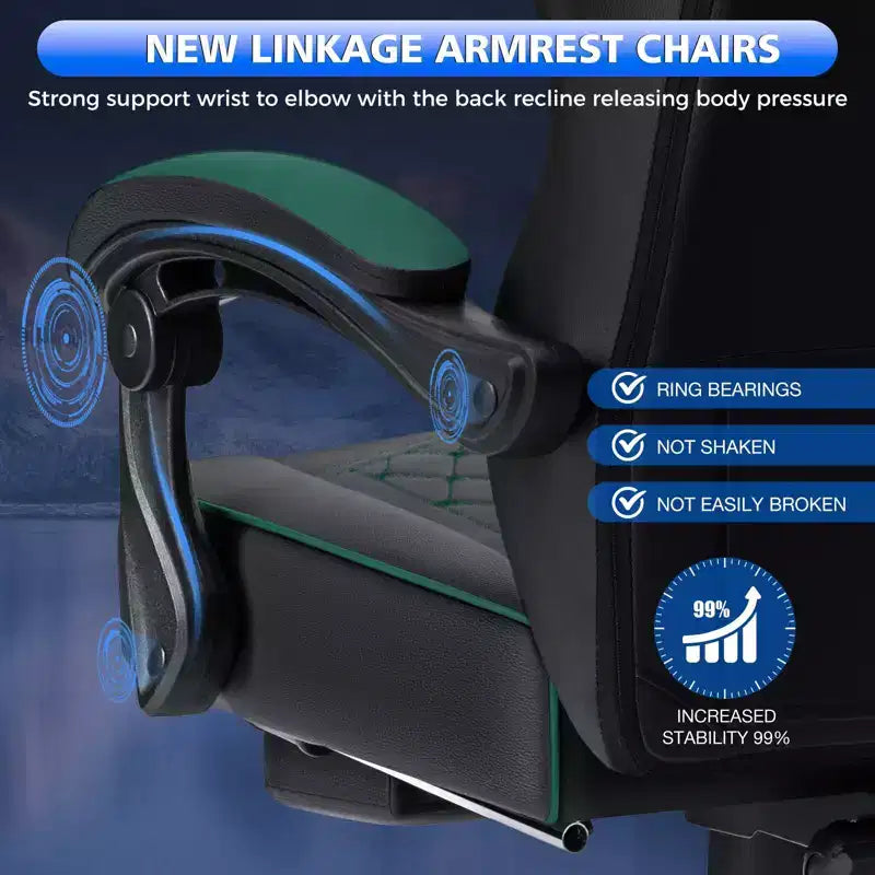 Sedia da gaming massaggiante in pelle Hoffree, ergonomica da ufficio per PC con altoparlante Bluetooth e poggiapiedi
