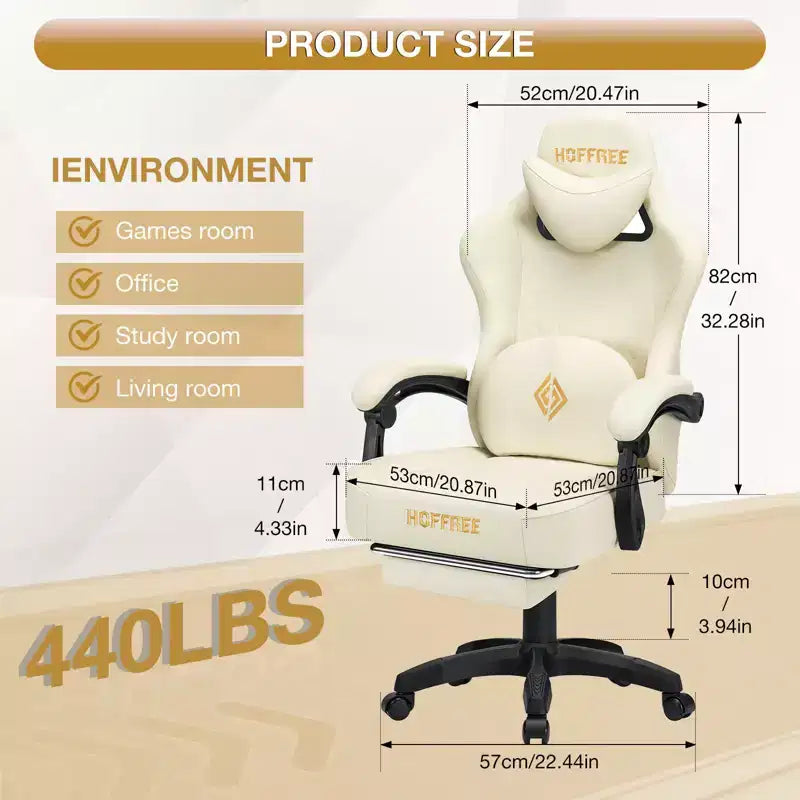 Sedia da gaming massaggiante in pelle Hoffree, ergonomica da ufficio per PC con altoparlante Bluetooth e poggiapiedi