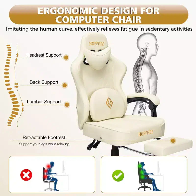 Sedia da gaming massaggiante in pelle Hoffree, ergonomica da ufficio per PC con altoparlante Bluetooth e poggiapiedi
