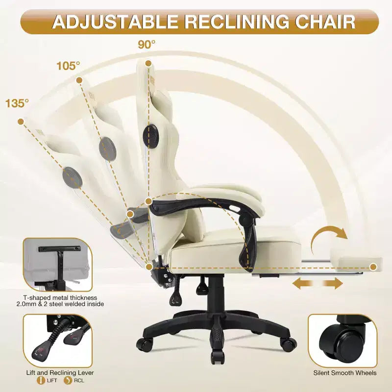 Sedia da gaming massaggiante in pelle Hoffree, ergonomica da ufficio per PC con altoparlante Bluetooth e poggiapiedi