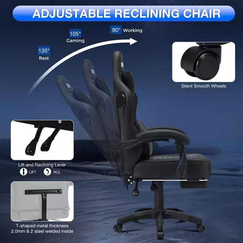 Sedia da gaming massaggiante in pelle Hoffree, ergonomica da ufficio per PC con altoparlante Bluetooth e poggiapiedi
