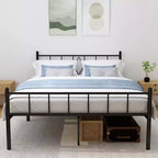 Full Size 35.56 cm High Classic Metal Platform Bed Frame Base with Wrought Iron Headboard/Footboard/Underbed Storage