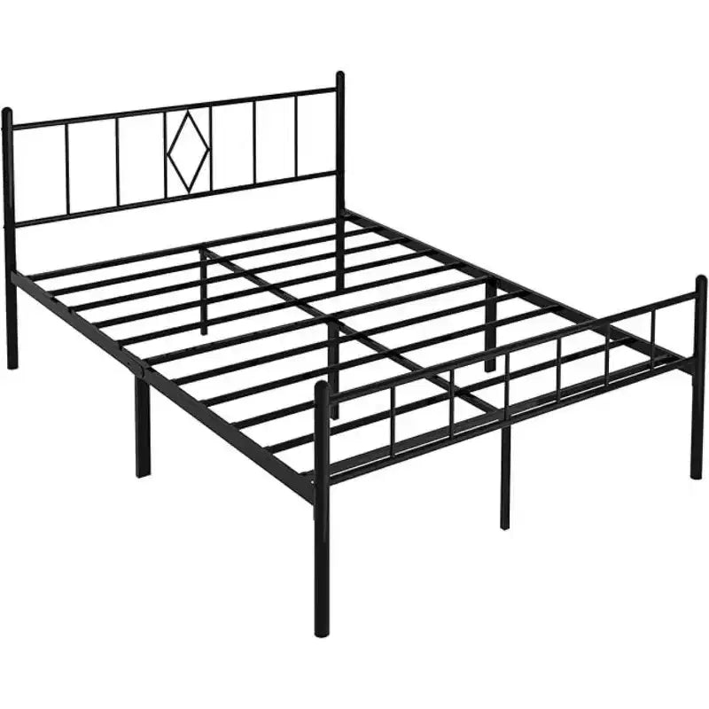 Base per letto a piattaforma in metallo classica a grandezza naturale alta 35,56 cm con testiera/pediera in ferro battuto/spazio di archiviazione sotto il letto